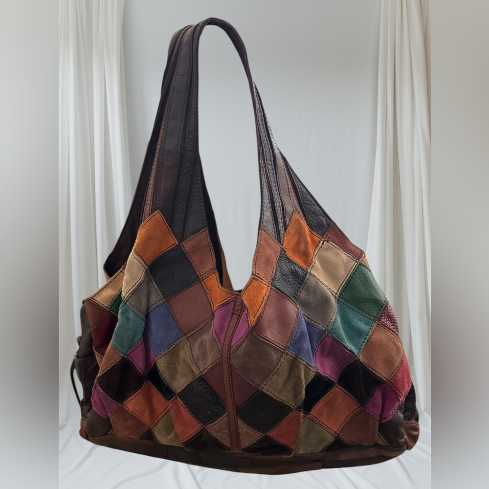 RARE Lucky Brand Boho Indie Multicolored Suede Leather Hobo Bag - Picture 1 of 10